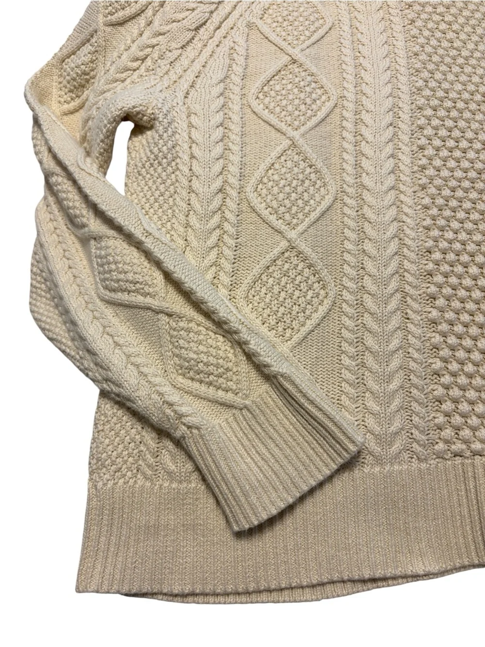 J. Crew Cable Knit Crewneck Sweater Medium Cream Relaxed Fit Fisherman Preppy